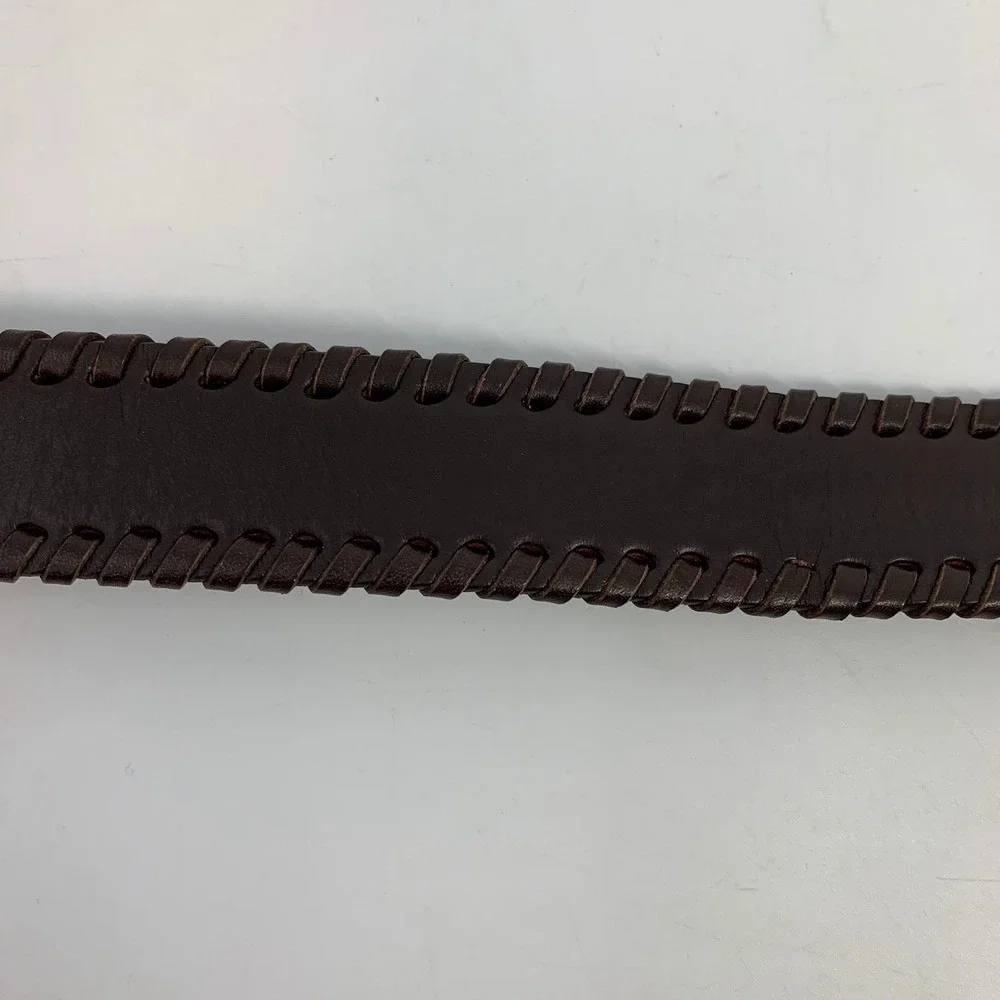 Nordstrom Mens Dark Brown‎ Leather Belt Size 36 Braided Edge New With Tags